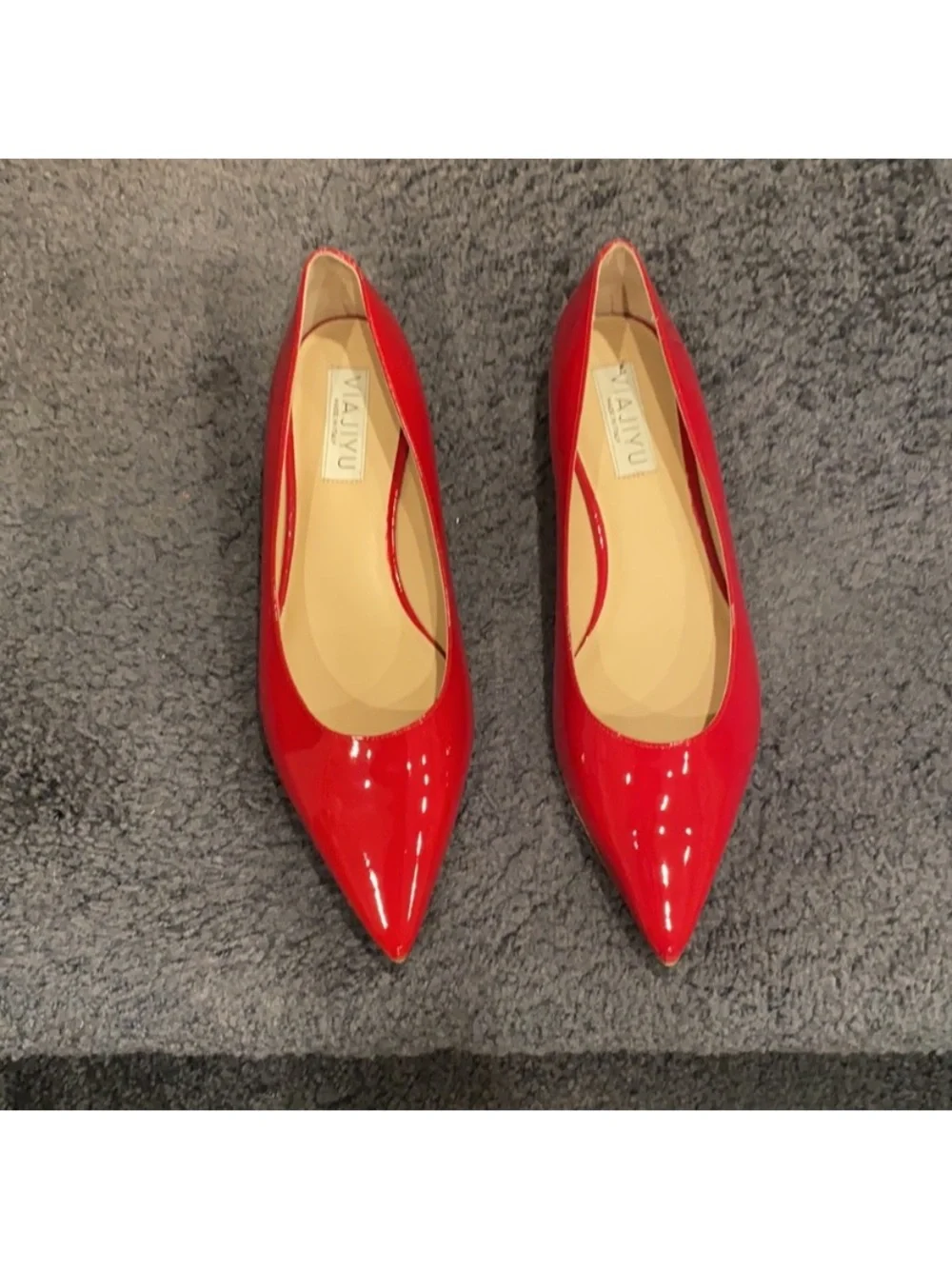 Red Patent Pointed-Toe Women’s Flats  worn for runway 11.5